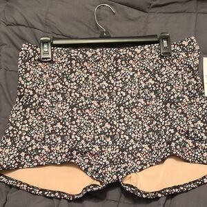 Jessica Rey High-Rise Floral Swim Shorts in Black with Pink